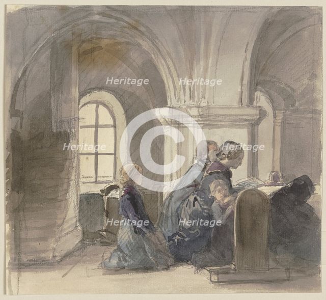 Praying peasants in a church, c1830-1872. Creator: Jakob Becker.