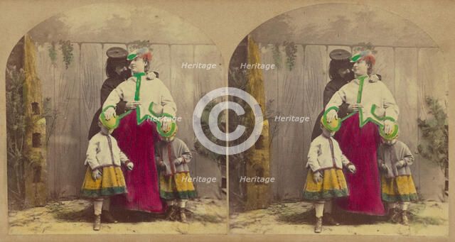 Precaution - Pretty Nurse Maid. "Dear me, children. why don't you keep your hats on...", about 1860. Creator: London Stereoscopic & Photographic Co.