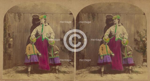 Precaution. Pretty Nursemaid: - "Dear me, children, how must I tell you how to wear..., about 1865. Creator: London Stereoscopic & Photographic Co.