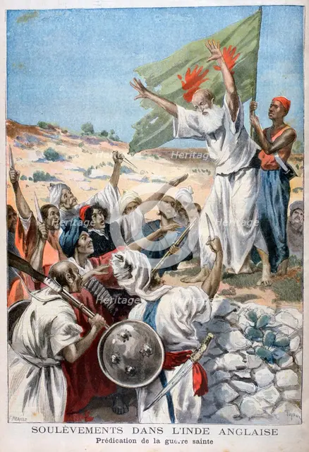 Preaching 'Holy War' during an uprising in British India, 1897. Creator: F Meaulle.