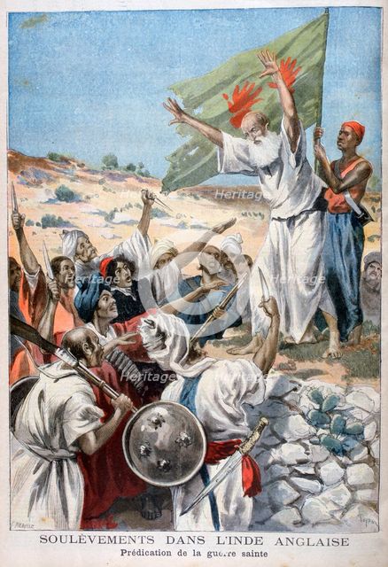 Preaching 'Holy War' during an uprising in British India, 1897. Creator: F Meaulle.