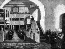Preaching in a Norwegian church, at Rosendal, Hardanger-Fjord, 1881. Creator: H. Burkman