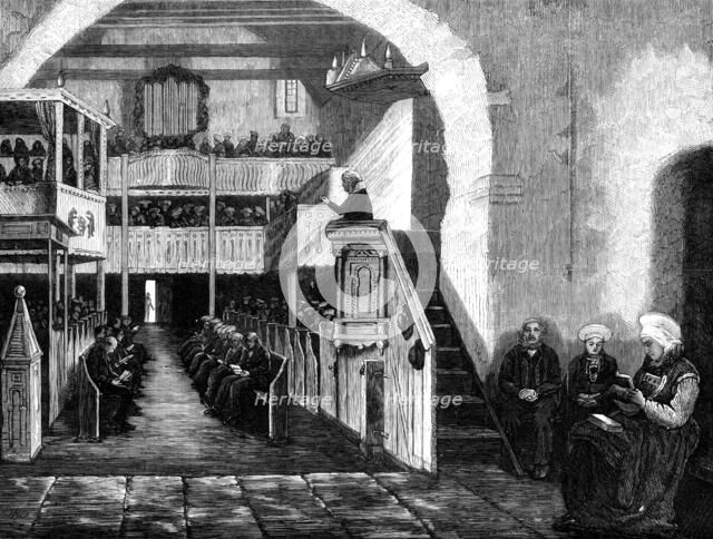 Preaching in a Norwegian church, at Rosendal, Hardanger-Fjord, 1881. Creator: H. Burkman.