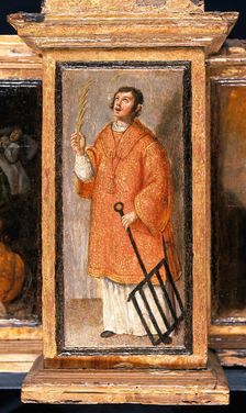 Predella of Saint Laurence with three scenes of Saint Roch, Saint Peter and Christ.., c1580?- 1620?. Creator: Unknown