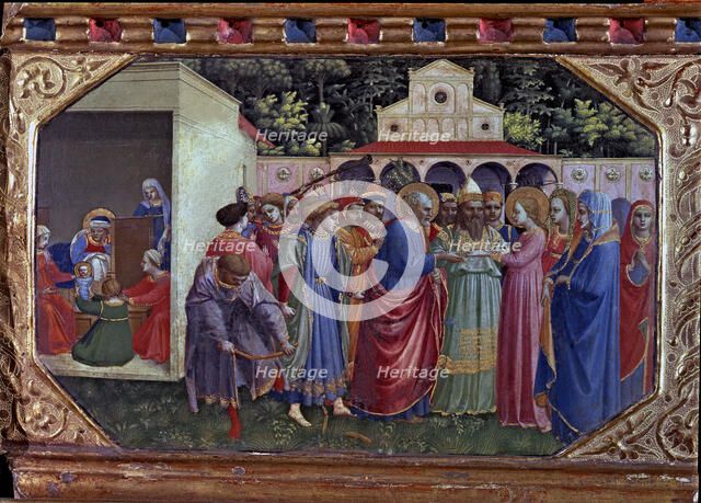 Predella of the betrothal', one of the five small tables that make up the Annunciation Altarpiece…