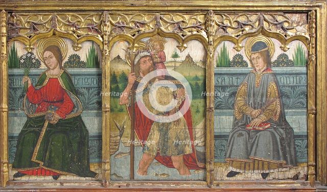 Predella pane with Saint Bridget, Saint Christopher, and Saint Kilian from Retable, 15th century. Creator: Domingo Ram.