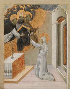 Predella Panel from an Altarpiece: St. Catherine of Siena Invested with the Dominican Habit, 1460s. Creator: Giovanni di Paolo (Italian, c. 1403-1482)