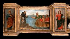 Predella with three scenes of Saint Roch, and figures of Saint Peter, Christ as..., c1580?- 1620?. Creator: Unknown