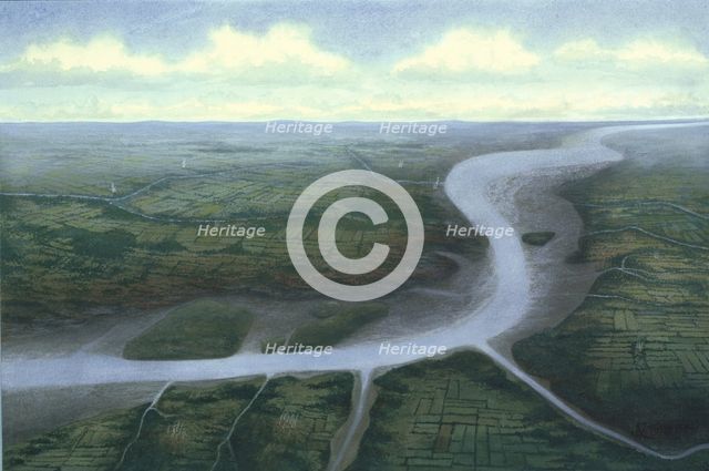 Prehistoric Central London, looking south-west, c30 BC. Creator: Frank Gardiner.