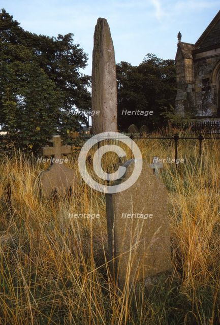 Prehistoric Monolith in Churchyard of Rudston, Humberside, UK, 20th century. Artist: CM Dixon.