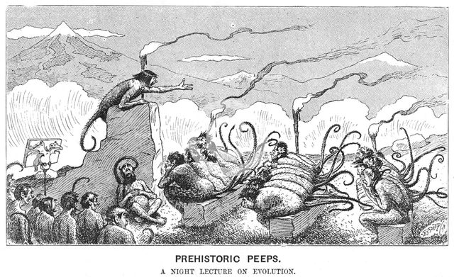 'Prehistoric Peeps: A Night Lecture on Evolution', 1894.  Creator: Edward Tennyson Reed.