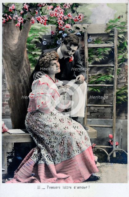 'Premiere Love Letter', vintage French postcard, c1900. Artist: Unknown