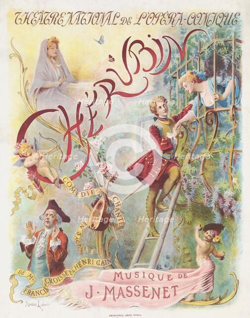 Premiere Poster for the opera Chérubin by Jules Massenet, 1905. Creator: Leloir, Maurice (1853-1940).