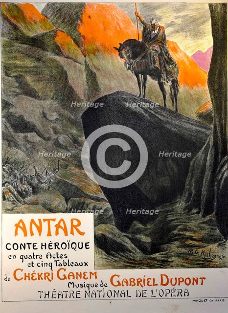 Premiere Poster for the opera Antar by Gabriel Dupont at the Théâtre national de l'Opéra, March 19
