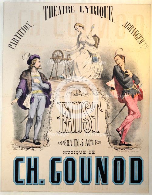 Premiere Poster for the opera Faust by Charles Gounod at the Théâtre Lyrique, March 19, 1859, 1859