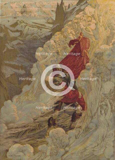 Premiere Poster for the opera Fervaal by Vincent d'Indy in the Théâtre de l'Opéra-Comique..., 1897. Creator: Schwabe, Carlos (1866-1926).