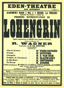 Premiere Poster for the opera Lohengrin by Richard Wagner in the Éden Théâtre, Paris, 1887