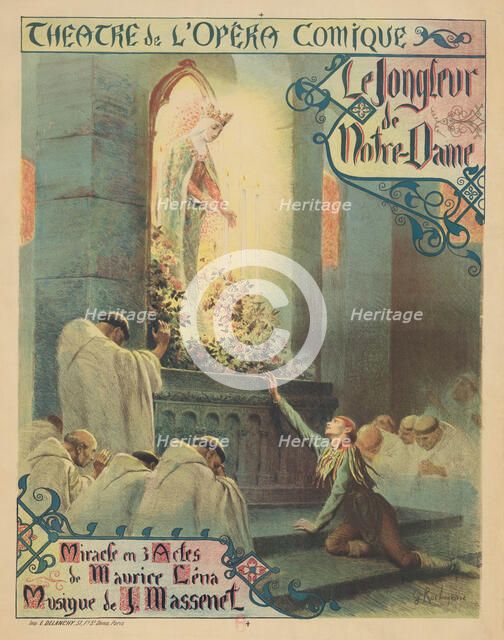 Premiere Poster for the opera Le jongleur de Notre-Dame by Jules Massenet, 1904. Creator: Rochegrosse, Georges Antoine (1859-1938).
