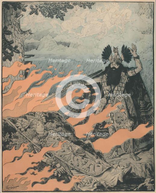 Premiere Poster for the opera The Valkyrie by Richard Wagner in the Opéra de Paris, 1893. Creator: Grasset, Eugène (1841-1917).