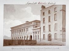 Premises belonging to builders Peto and Grissell in York Road, Lambeth, London, 1828. Artist: John Buckler