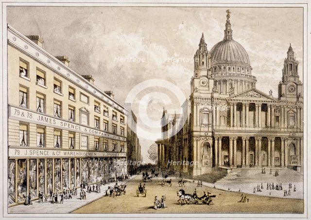 Premises of James Spence and Co, warehousemen, 76-79 St Paul's Churchyard, City of London, 1850. Artist: Anon