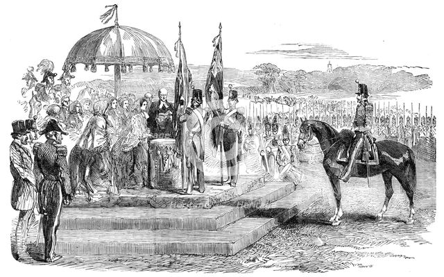 Presentation of New Colours to the South Lincoln Militia, at Grantham, 1854. Creator: Unknown.
