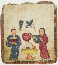 Presentation of Offerings, from a Set of Initiation Cards (Tsakali), 14th/15th century. Creator: Unknown