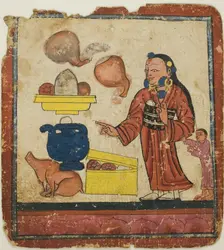 Presentation of Offerings, from a Set of Initiation Cards (Tsakali), 14th/15th century. Creator: Unknown