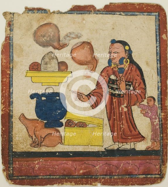 Presentation of Offerings, from a Set of Initiation Cards (Tsakali), 14th/15th century. Creator: Unknown.