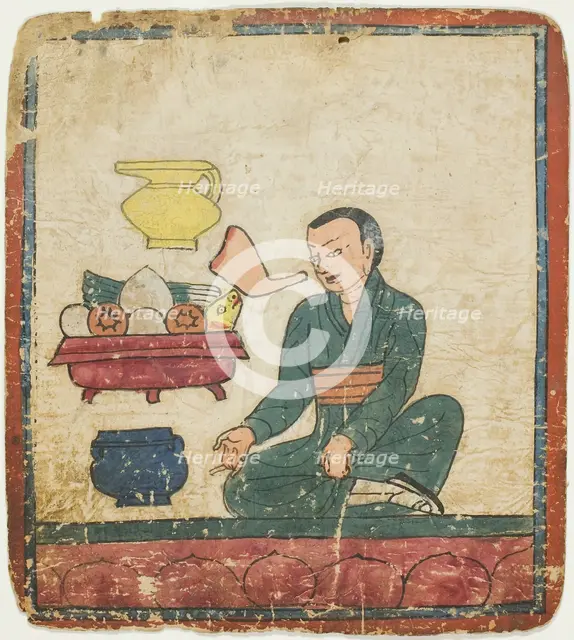 Presentation of Offerings, from a Set of Initiation Cards (Tsakali), 14th/15th century. Creator: Unknown.