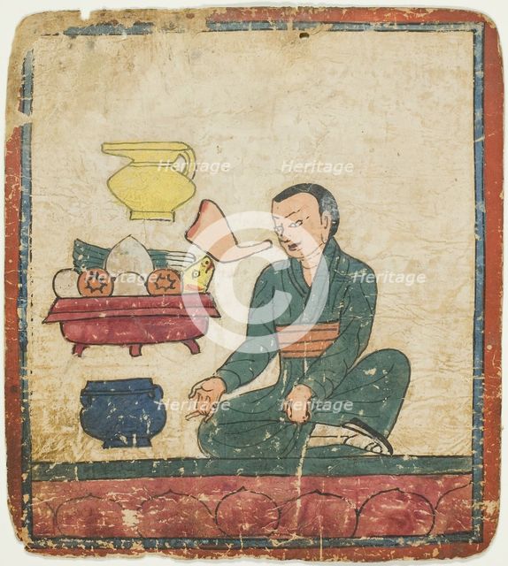 Presentation of Offerings, from a Set of Initiation Cards (Tsakali), 14th/15th century. Creator: Unknown.