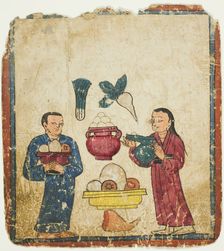 Presentation of Offerings, from a Set of Initiation Cards (Tsakali), 14th/15th century. Creator: Unknown
