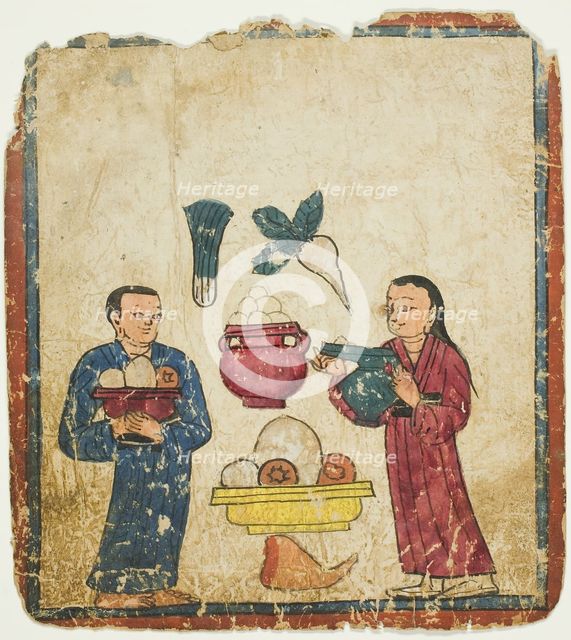 Presentation of Offerings, from a Set of Initiation Cards (Tsakali), 14th/15th century. Creator: Unknown.