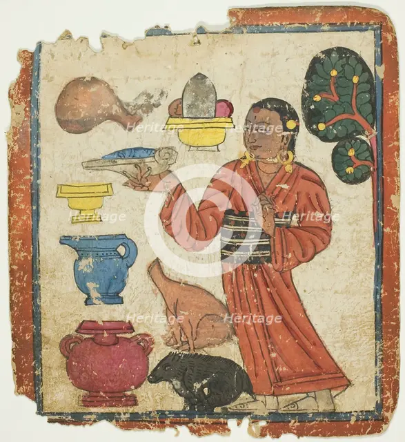 Presentation of Offerings, from a Set of Initiation Cards (Tsakali), 14th/15th century. Creator: Unknown.