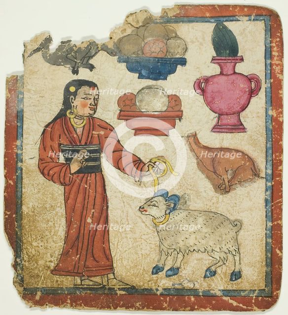 Presentation of Offerings, from a Set of Initiation Cards (Tsakali), 14th/15th century. Creator: Unknown.