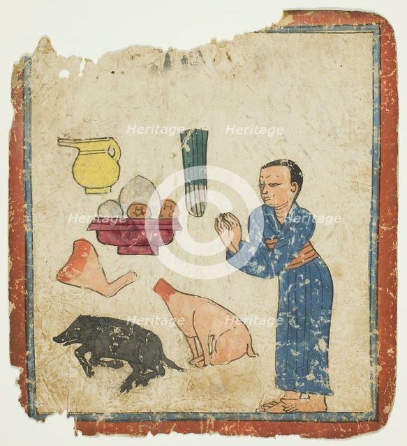 Presentation of Offerings, from a Set of Initiation Cards (Tsakali), 14th/15th century. Creator: Unknown.
