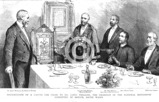 ''Presentation of a Carved Oak Chair to Dr. James Williams, the Chairman of the National...', 1890. Creator: Unknown.