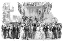Presentation of a gold vase, at Melbourne, to the Lieutenant Governor of Victoria 1854