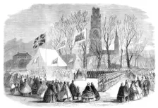 Presentation of a silver trumpet to the Artillery Corps and a silver bugle to the Rifle..., 1860. Creator: Unknown