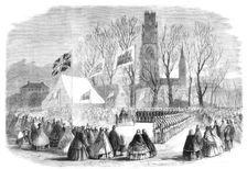 Presentation of a silver trumpet to the Artillery Corps and a silver bugle to the Rifle..., 1860. Creator: Unknown