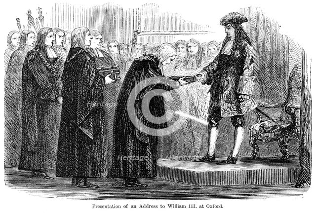 Presentation of an address to William III at Oxford. Artist: Unknown