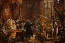 Presentation of Czar Vasili Shuisky by the hetman Stanislaw Zolkiewski at the Warsaw Sejm..., 1892. Creator: Matejko, Jan Alojzy (1838-1893)