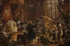 Presentation of Czar Vasili Shuisky by the hetman Stanislaw Zolkiewski at the Warsaw Sejm..., 1892. Creator: Matejko, Jan Alojzy (1838-1893)