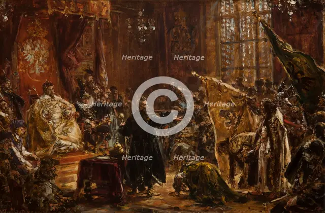 Presentation of Czar Vasili Shuisky by the hetman Stanislaw Zolkiewski at the Warsaw Sejm..., 1892. Creator: Matejko, Jan Alojzy (1838-1893).