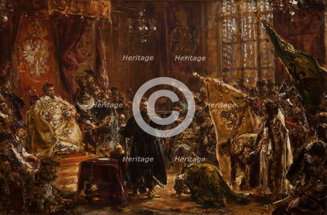 Presentation of Czar Vasili Shuisky by the hetman Stanislaw Zolkiewski at the Warsaw Sejm..., 1892. Creator: Matejko, Jan Alojzy (1838-1893).