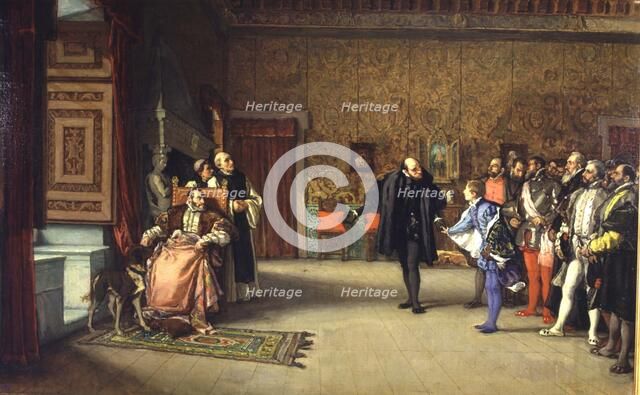 Presentation of D. John of Austria to the Emperor Charles V at Yuste, oil of 1869.