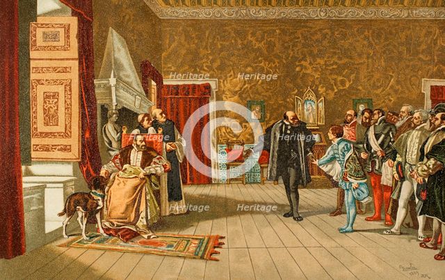 Presentation of John of Austria to Emperor Charles V at Yuste, 16th century, (1890).  Creator: Unknown.