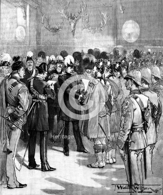 Presentation of Long Service Medals to volunteers, London Scottish Drill Hall, Westminster, 1895. Creator: Unknown.