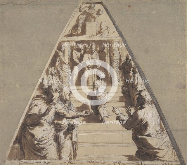 Presentation of the Virgin in the Temple (below), Abraham about to Sacrifice Isaac (above), 1520. Creator: Perino del Vaga.