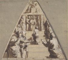 Presentation of the Virgin in the Temple (below), Abraham about to Sacrifice Isaac (above), 1520. Creator: Perino del Vaga